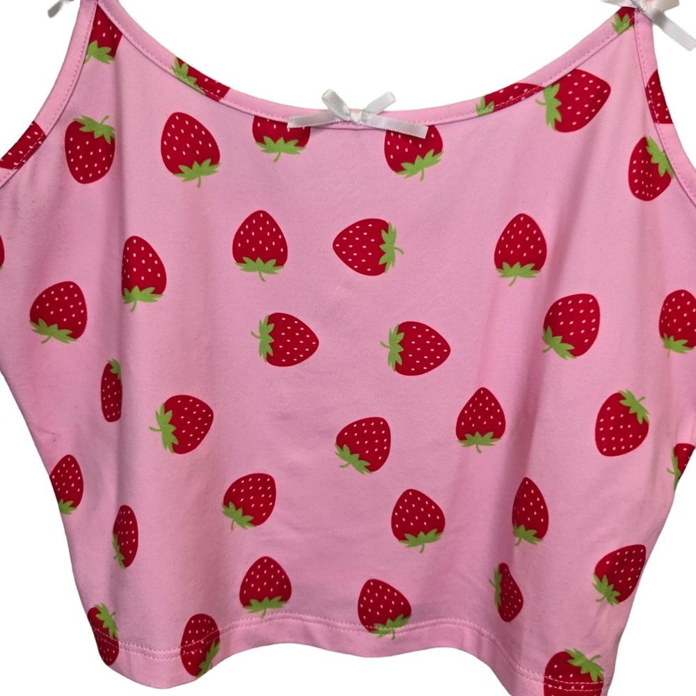 Women's Strawberry Print Spaghetti Strap Crop Top Summer Cami M - Picture 4 of 9